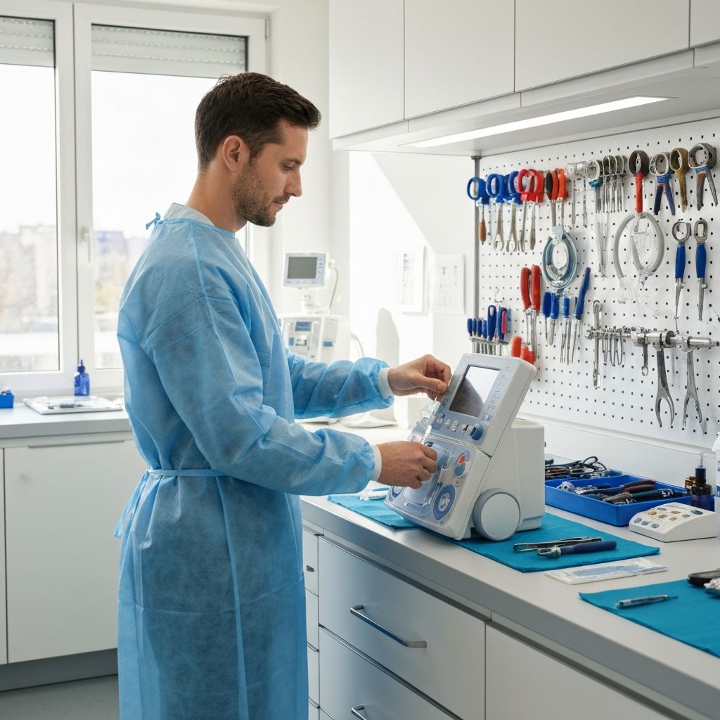 Técnico especializado reparando equipo respiratorio